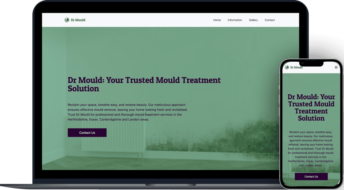 screenshot of drmould.co.uk in laptop and phone placeholder